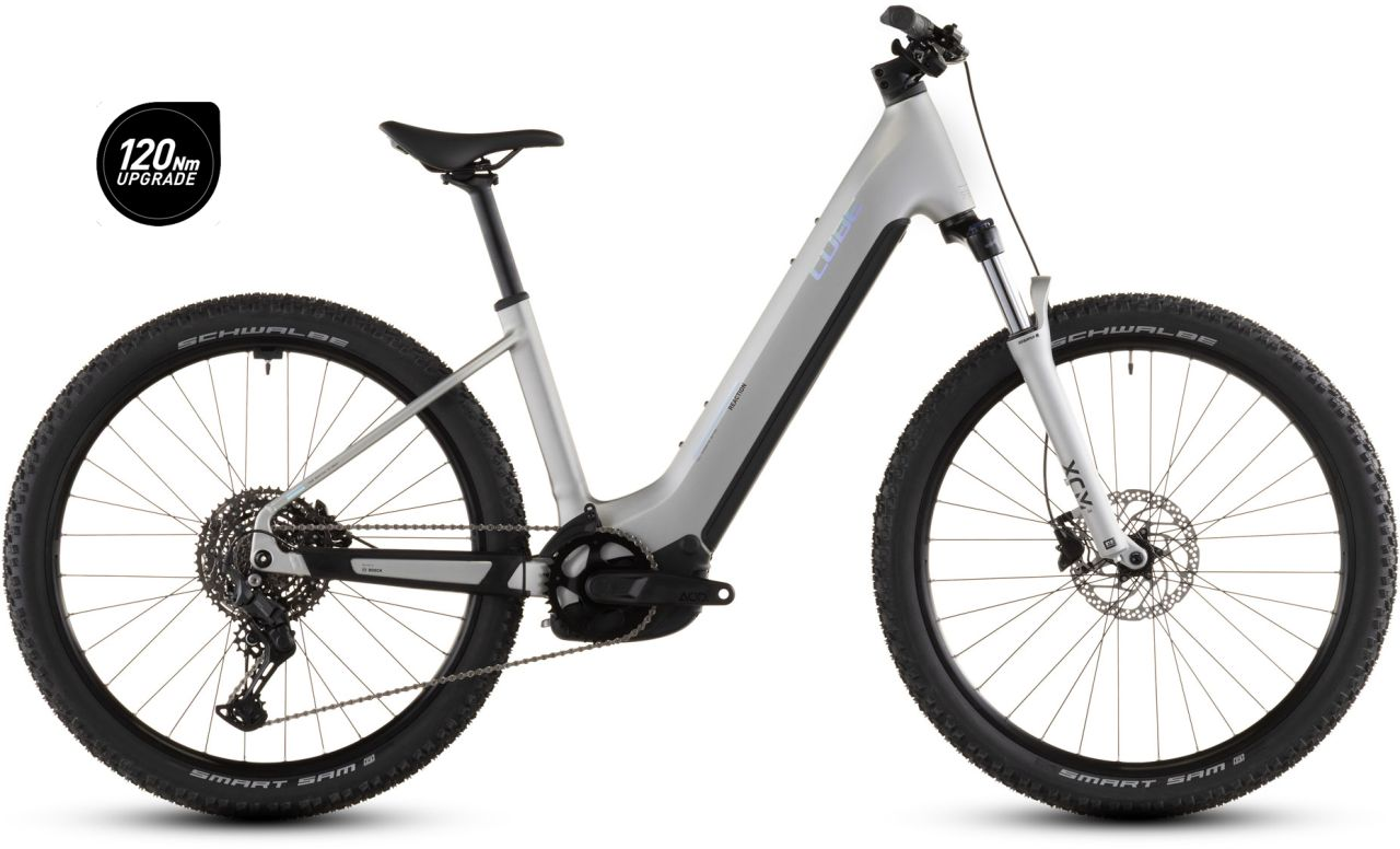 Silver Cube step-through e-bike with Bosch mid-drive motor and Shimano groupset